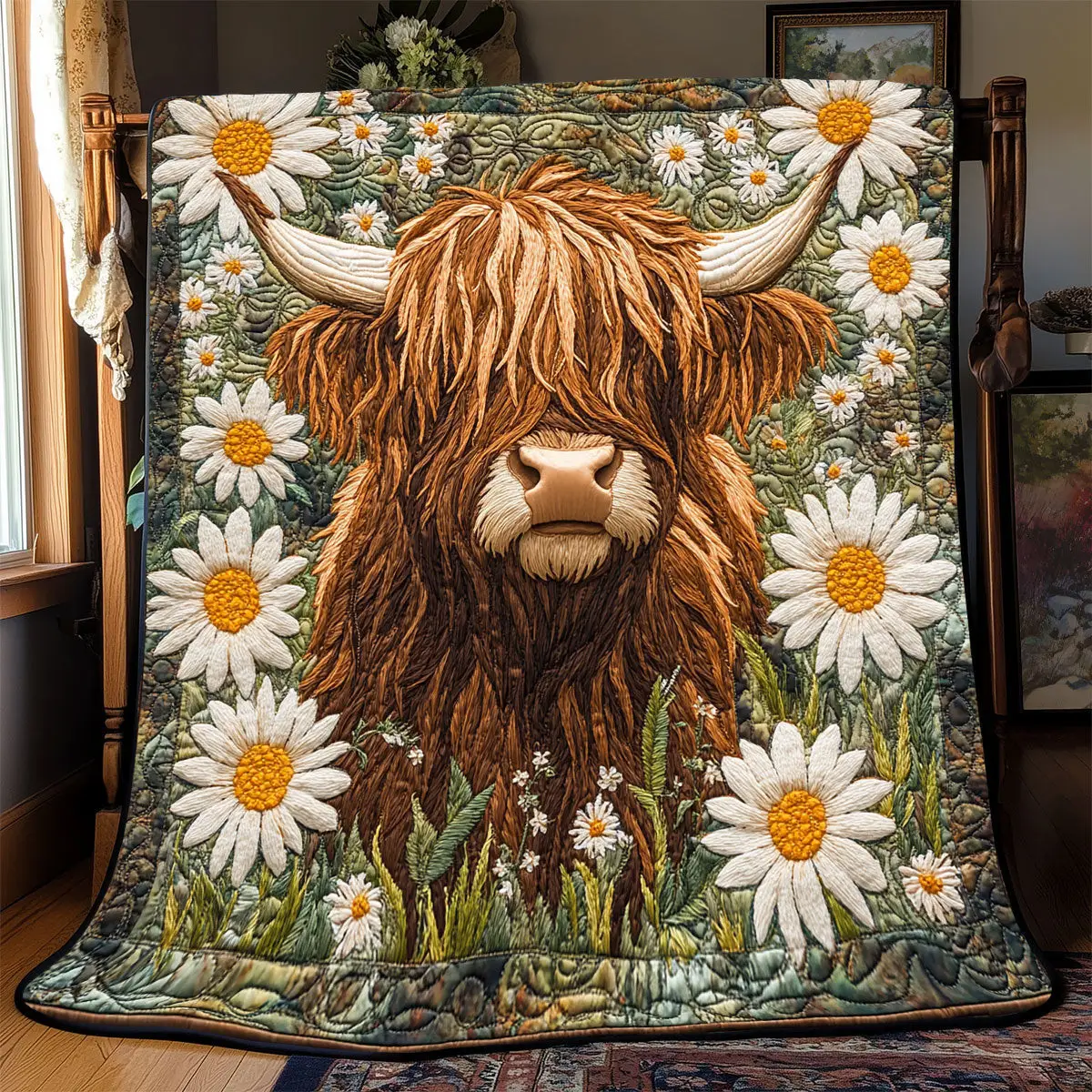 Highland Cow Daisy Quilt Blankets Throws And Blankets Special Mother's Day Gifts For Mom