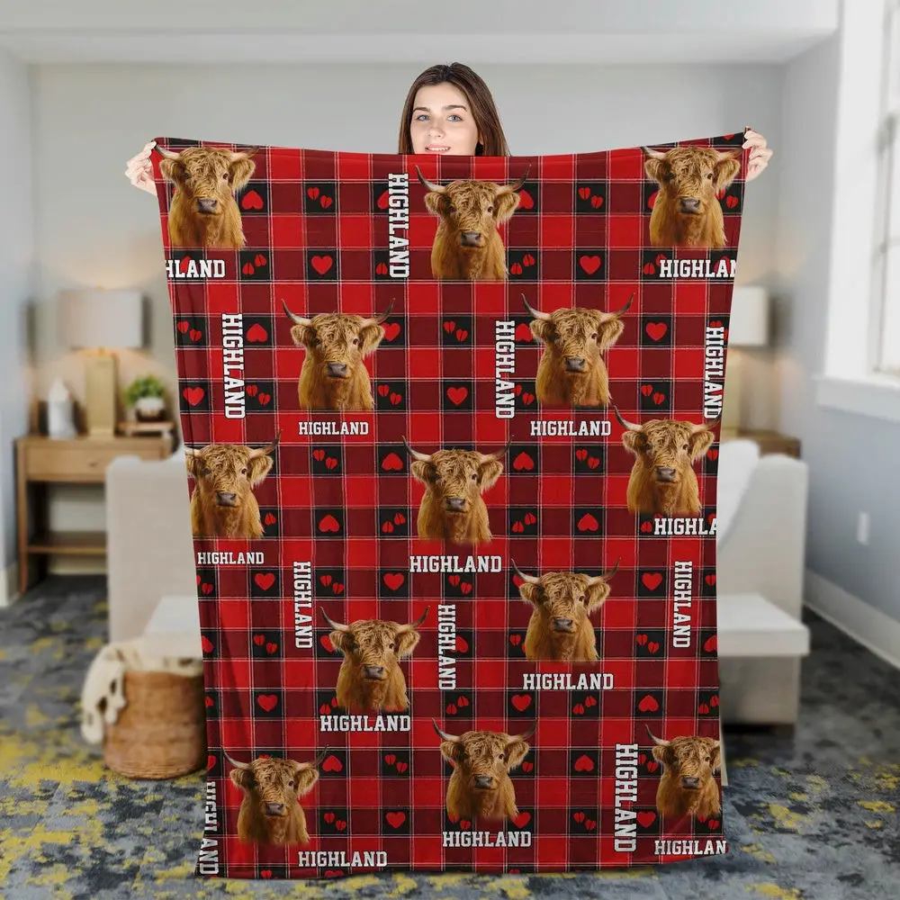 Highland Cow Pattern Hoodie Blanket Farm Blanket Gift For Farmer