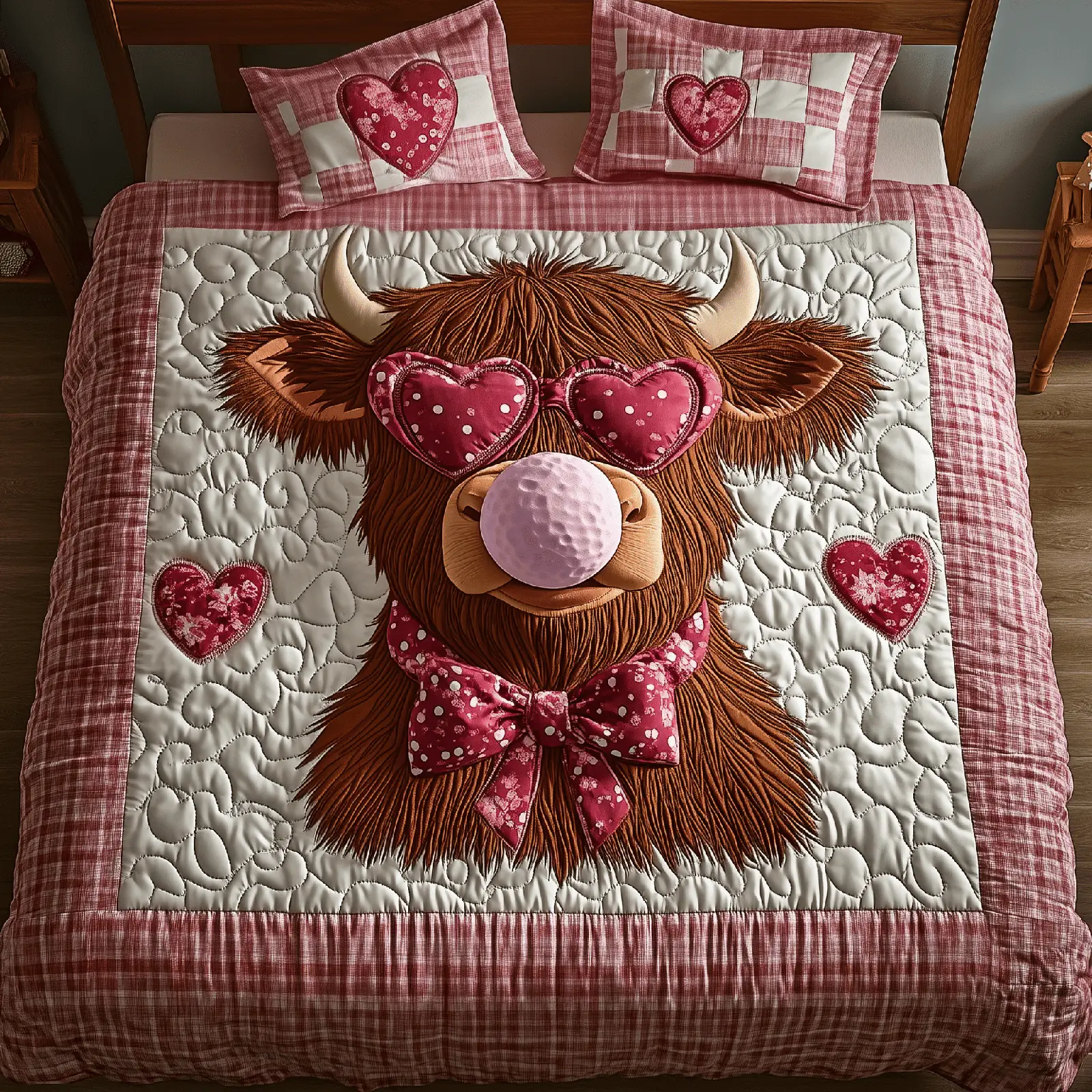 Highland Cow Quilted Bedding Set Cute Gift For Families For Valentine Day