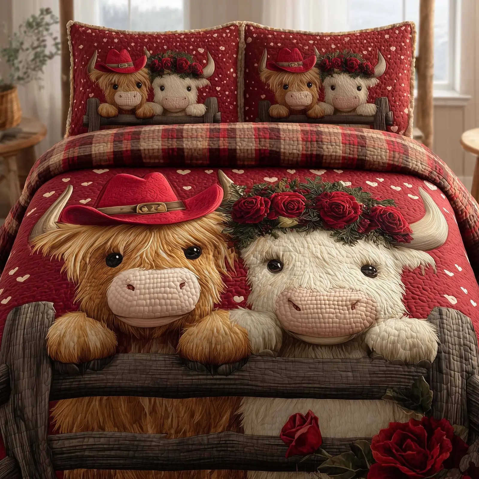 Highland Cow Quilted Bedding Set Cute Valentine Day Gifts For Your Brother