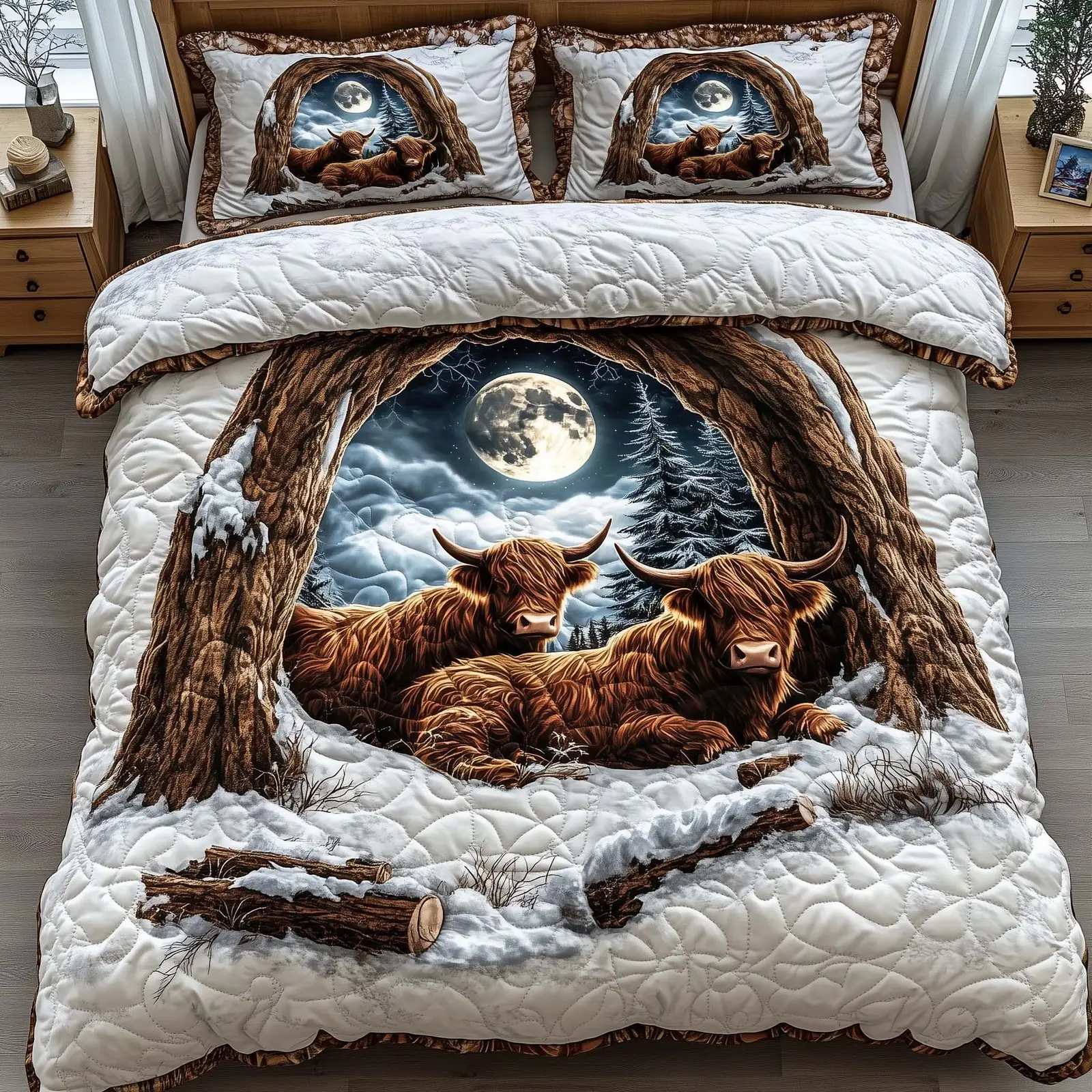 Highland Cow Quilted Bedding Set Farmhouse Bedroom Decor Best Gift For Highland Cow Lovers Highland Cow Quilted Bedding Set Farmhouse Bedroom Decor Best Gift For Highland Cow Lovers - Image 1