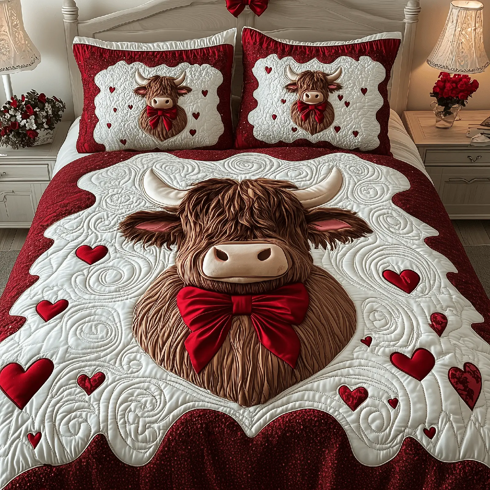 Highland Cow Quilted Bedding Set Valentine Day Gift Ideas For Coworkers