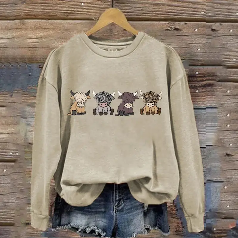 Highland Cow Western Sweatshirt Cute Themed Apparel Gifts For Highland Cow Lovers