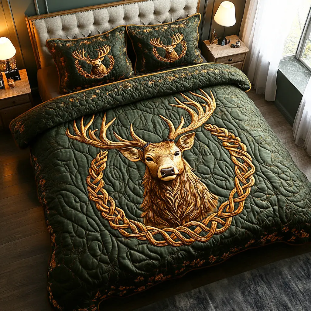 Highland Deer Loop Quilted Bedding Set Cozy Comforter Set for Winter Warmth Highland Deer Loop Quilted Bedding Set Cozy Comforter Set for Winter Warmth - Image 1