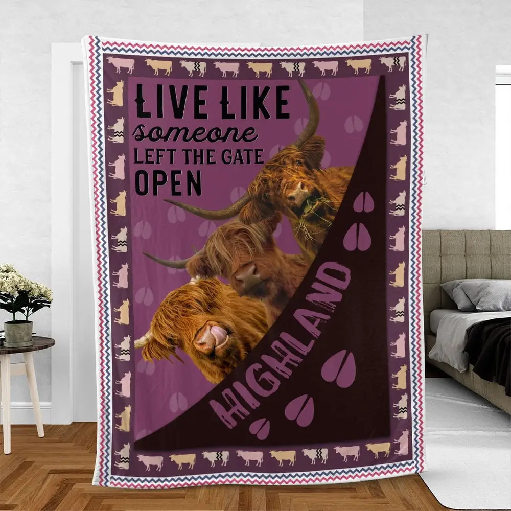 Highland Hoof Pattern Purple Background Blanket Farm Blanket Gift For Farmer
