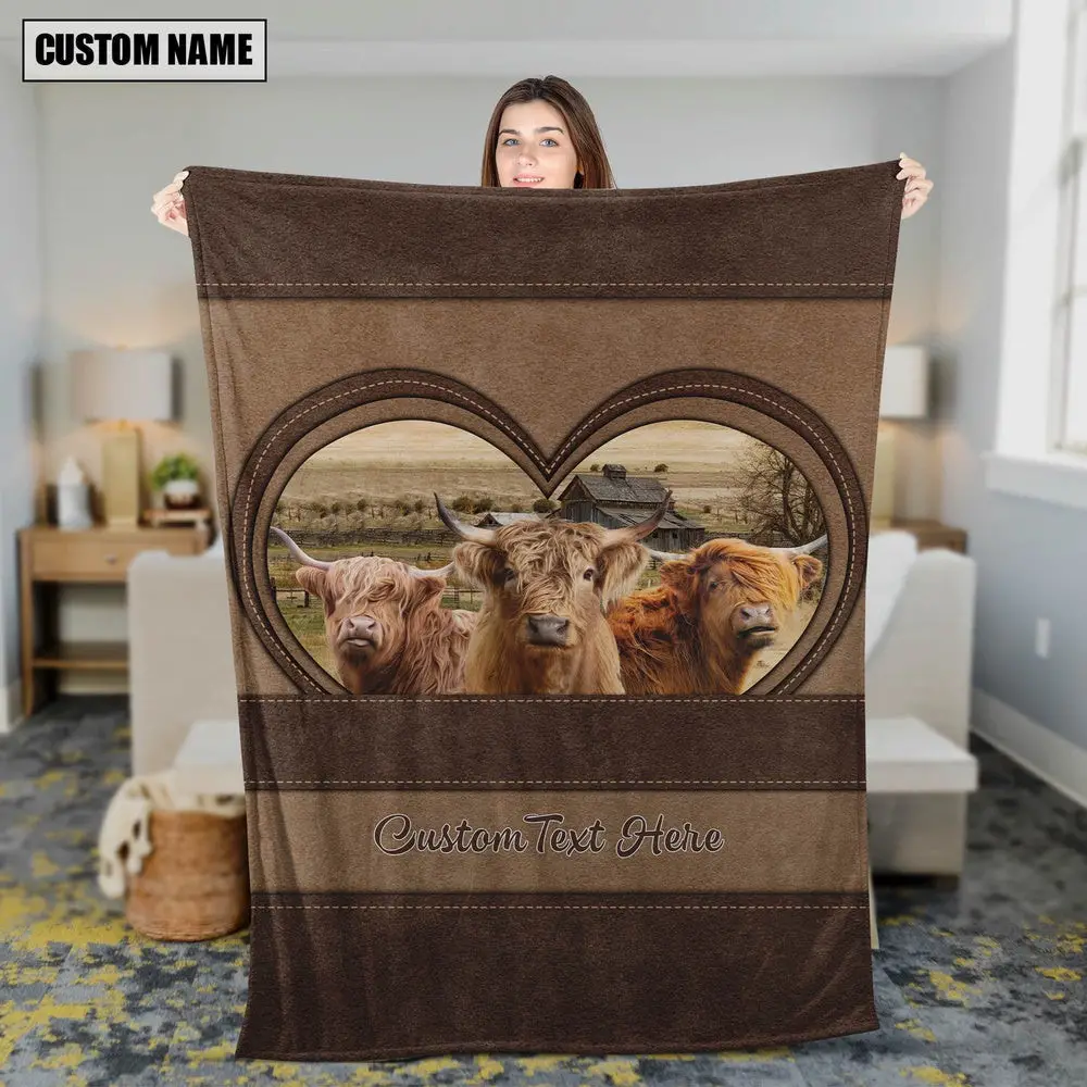Highland In Heart Personalized Name Blanket Farm Animal Blanket Gift For Whole Family