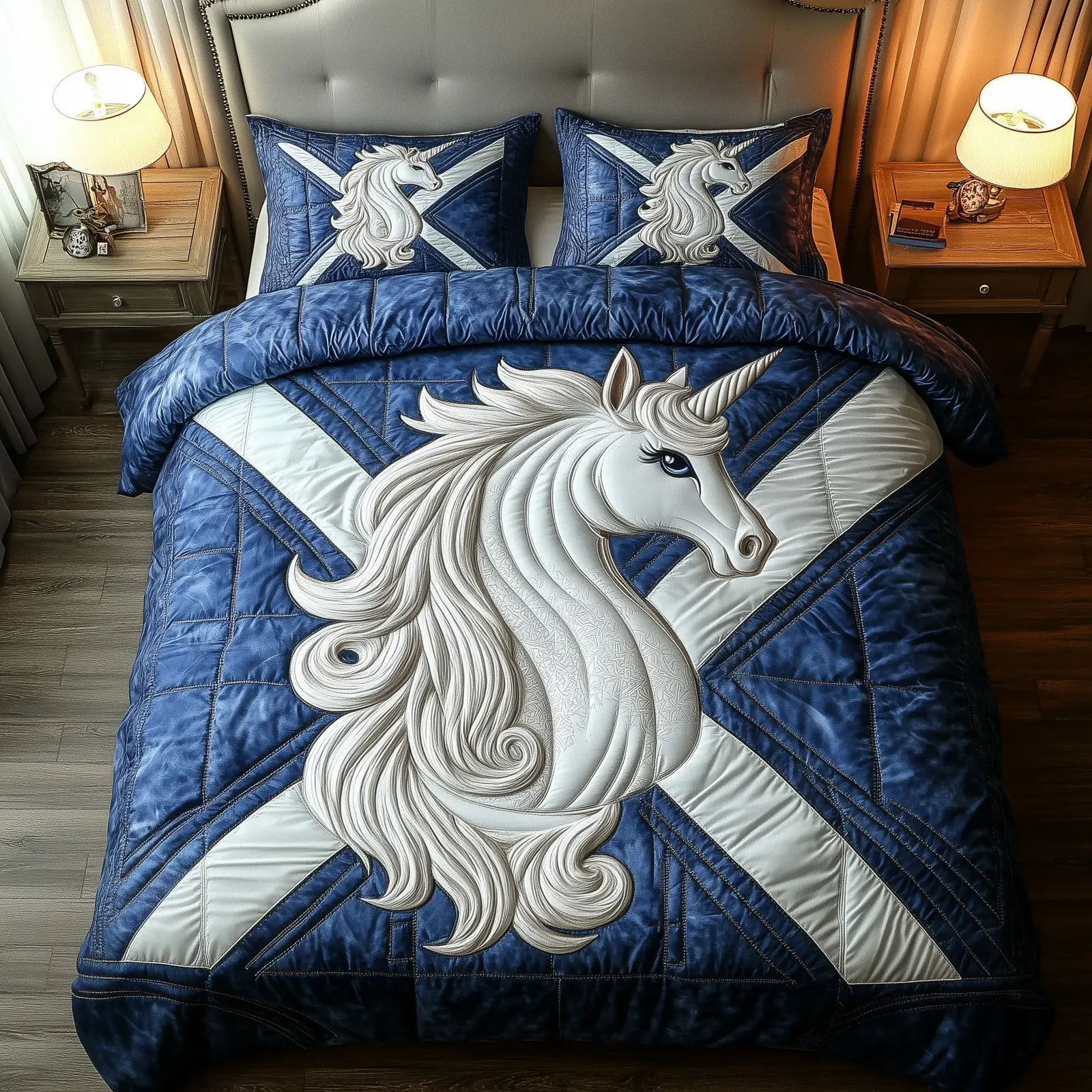 Highland Majesty Unicorn Quilted Bedding Set For Couples For Family