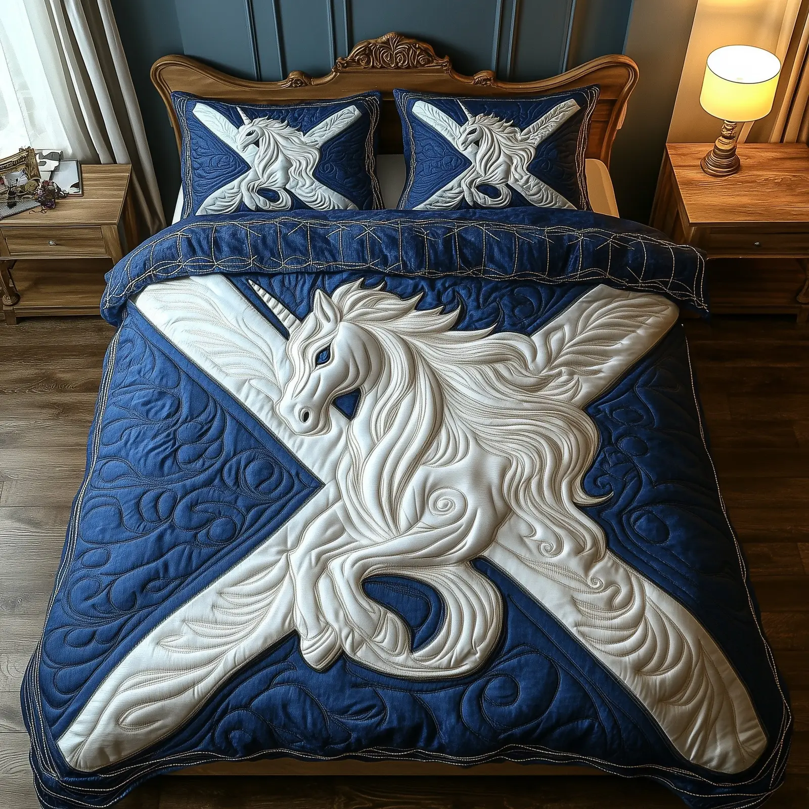 Highland Majesty Unicorn Quilted Bedding Set For Men For Couples Wedding Gift Highland Majesty Unicorn Quilted Bedding Set For Men For Couples Wedding Gift - Image 1