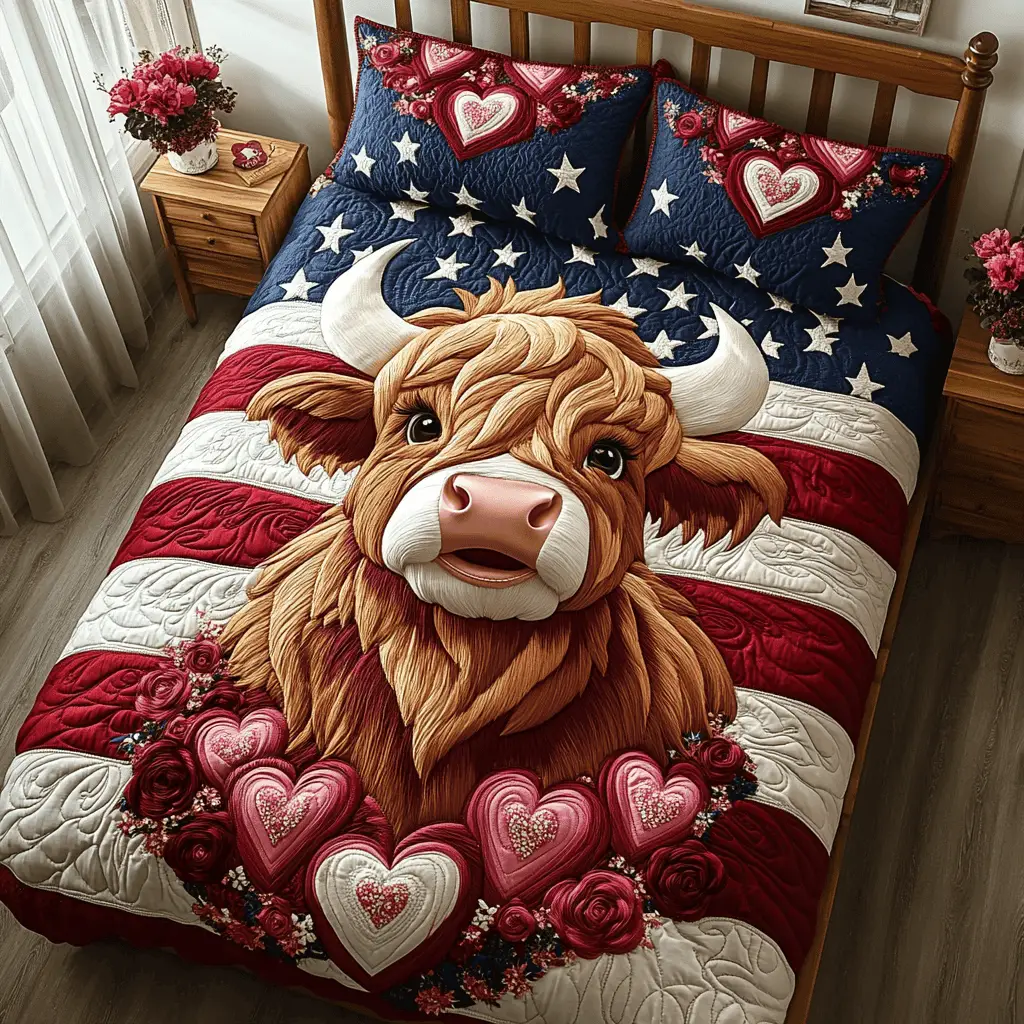 Highland Proud Love Quilted Bedding Set Patriotic Valentine Day Gift Ideas For Family