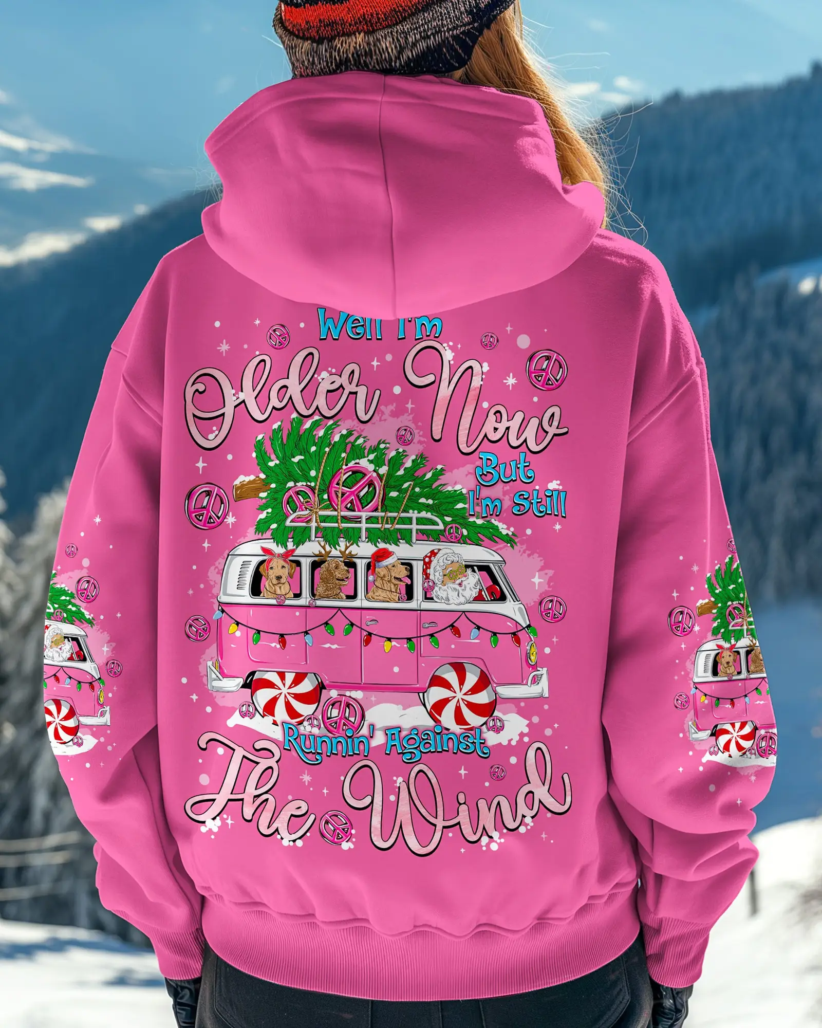 Hippie Bus Santa Carrying Dogs Hoodie Running Against Winter Merch Cute Dog Owner Gift Hippie Bus Santa Carrying Dogs Hoodie Running Against Winter Merch Cute Dog Owner Gift - Image 1