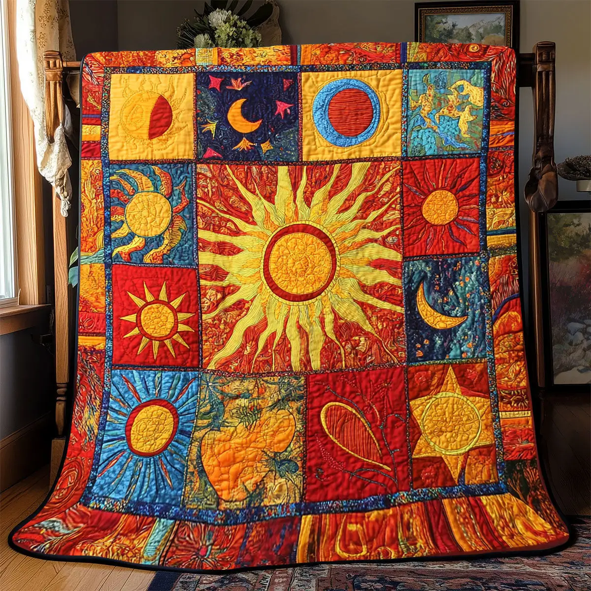 Hippie Sun Quilt Blankets Mothers Day Gift For Friends Hippie Sun Quilt Blankets Mothers Day Gift For Friends - Image 1