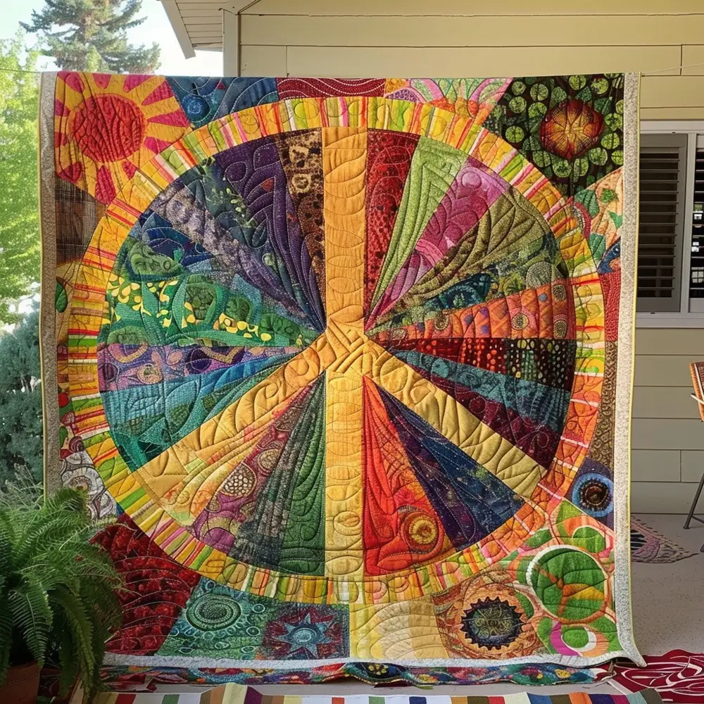 Hippie Sunbeam Peace Sign Quilted Blanket Boho Psychedelic Art Throw Best Gift For Peace Sign Lovers Hippie Sunbeam Peace Sign Quilted Blanket Boho Psychedelic Art Throw Best Gift For Peace Sign Lovers - Image 1
