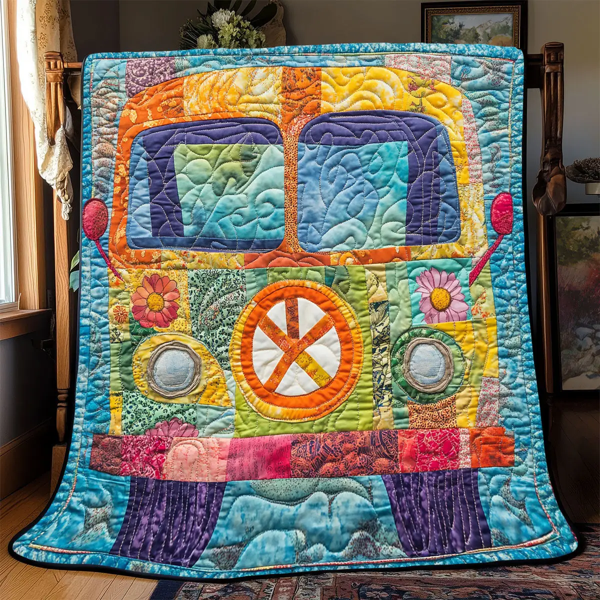 Hippie Van Quilt Blanket For Couch Mother's Day Gifts For Daughter