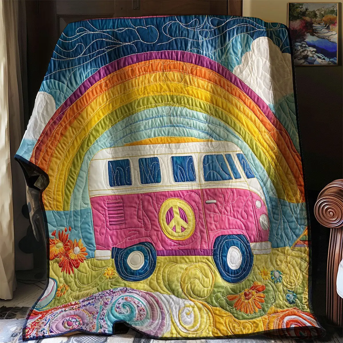 Hippie Van Quilt Luxury Throw Blankets Mother's Day Gifts For Daughter