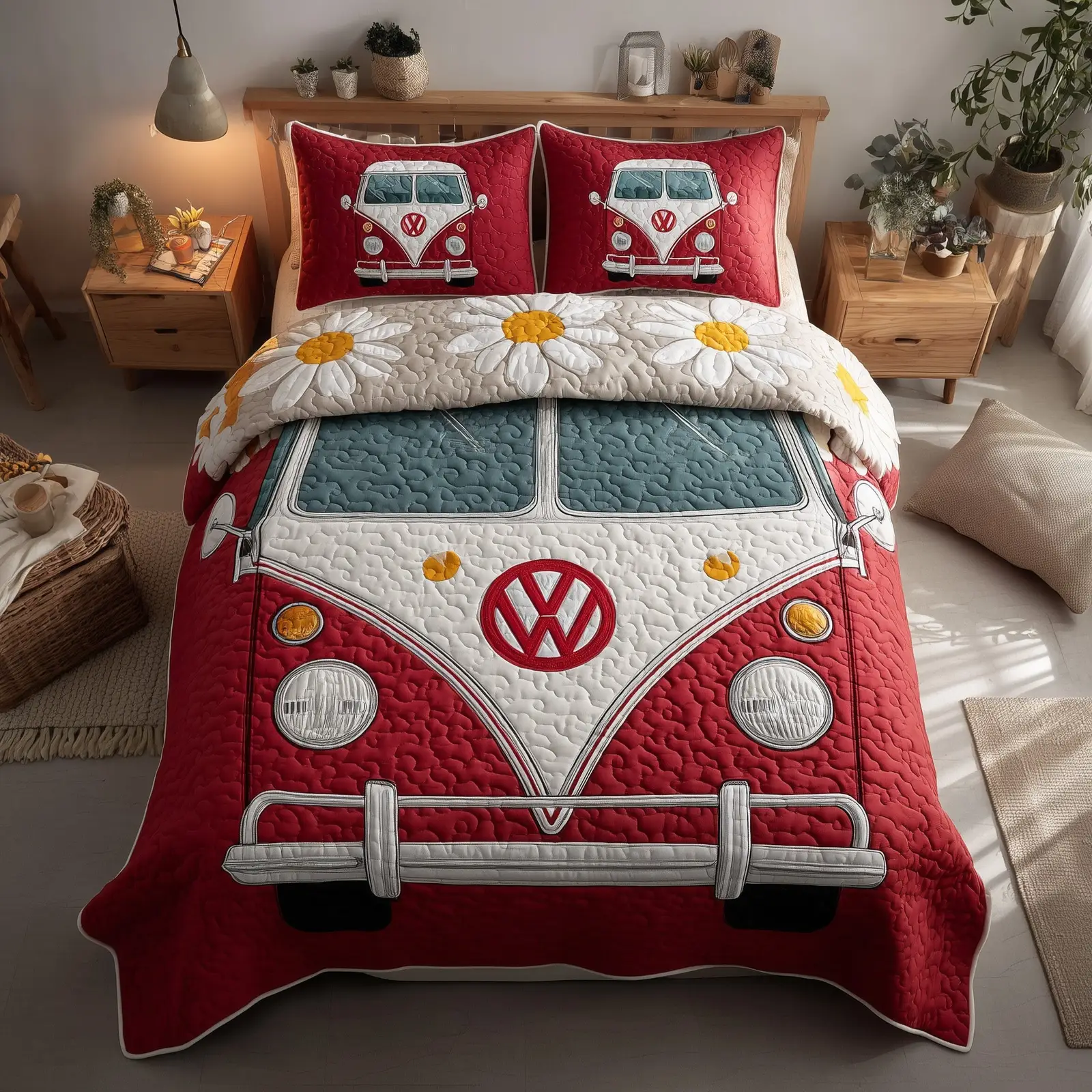 Hippie Van Quilted Bedding Set Duvet Cover Bedspread Best Gifts For Hippie Friend