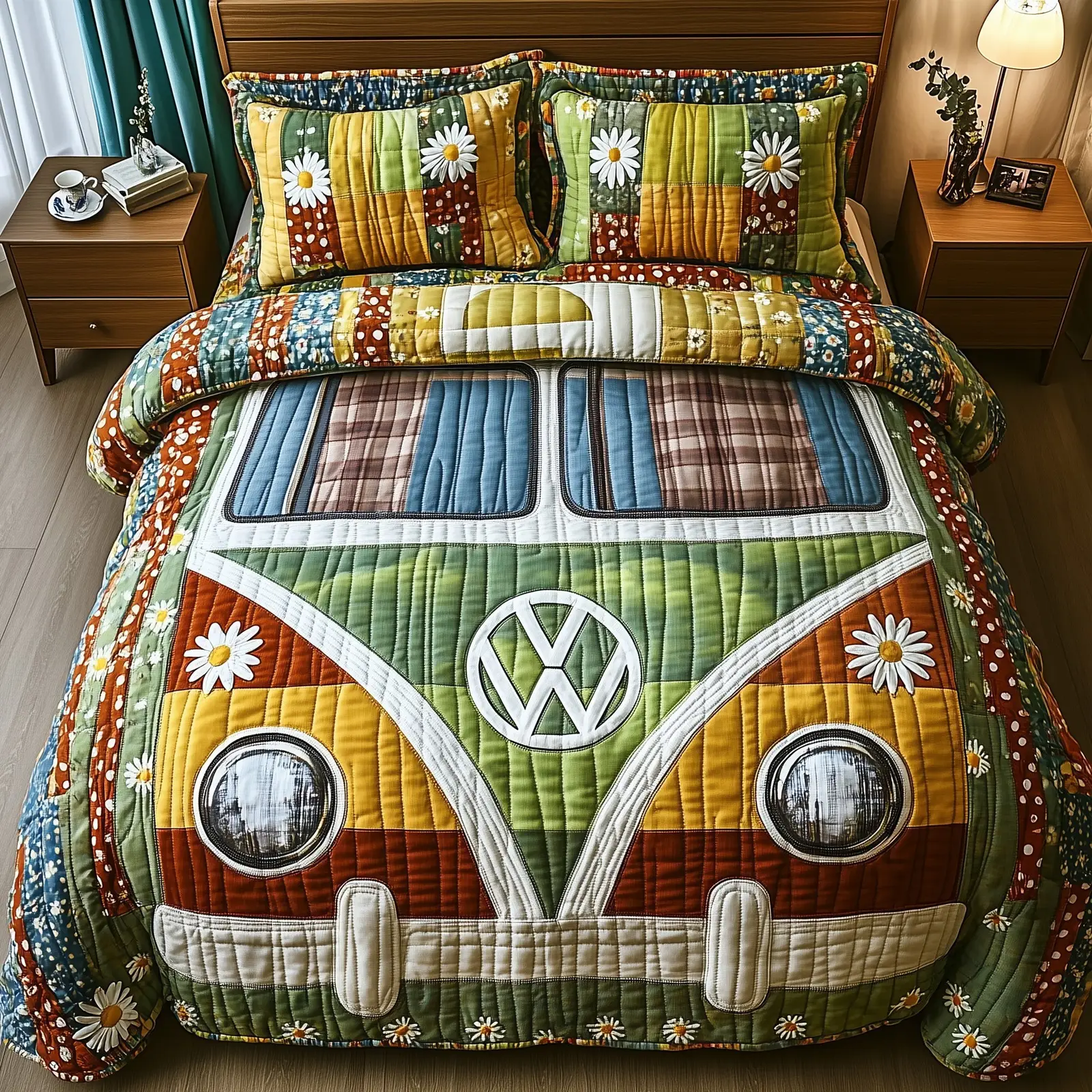 Hippie Van Quilted Bedding Set Duvet Cover Bedspread Gift For Hippie Friend