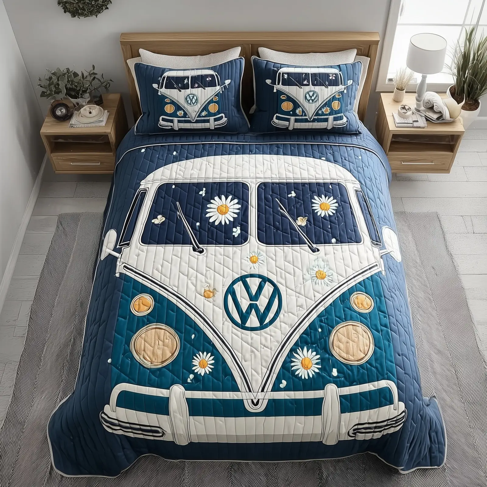 Hippie Van Quilted Bedding Set Duvet Cover Bedspread Hippie Gift Ideas For Hippie Culture Advocate