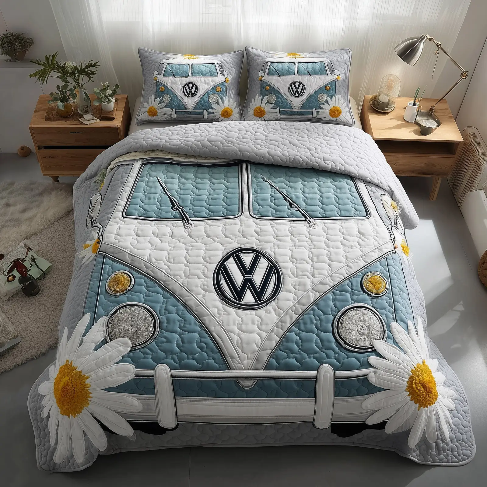 Hippie Van Quilted Bedding Set Duvet Cover Bedspread Hippie Gifts For Friend