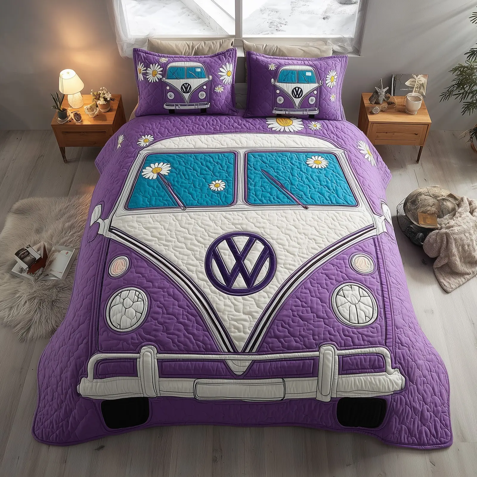 Hippie Van Quilted Bedding Set Duvet Cover Bedspread Hippie Gifts For Natural Lovers