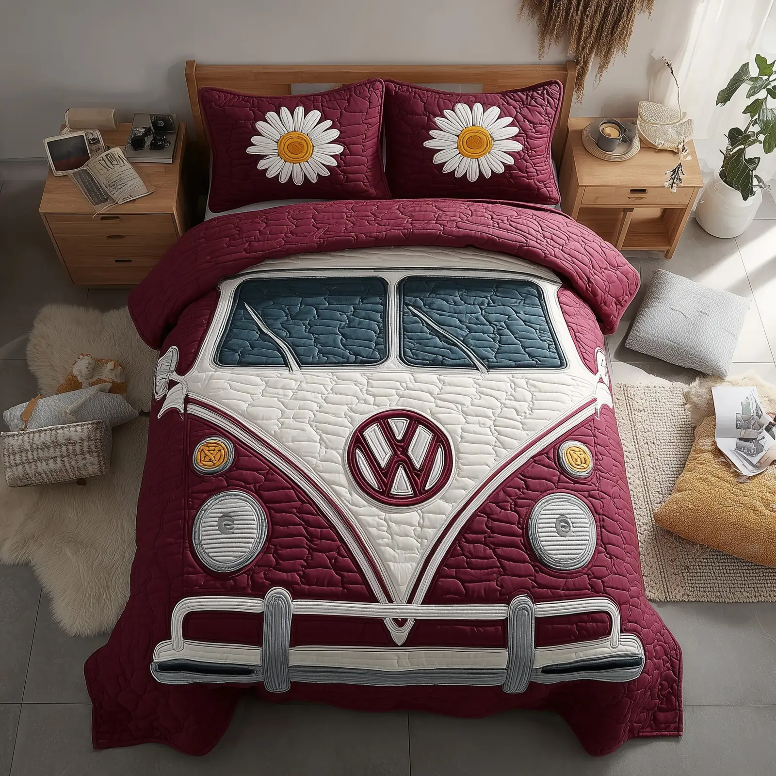 Hippie Van Quilted Bedding Set Duvet Cover Bedspread Hippie Gifts For Peace Lovers