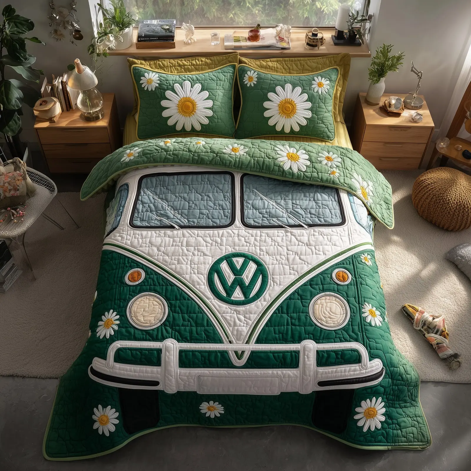 Hippie Van Quilted Bedding Set Duvet Cover Bedspread Hippie Gifts