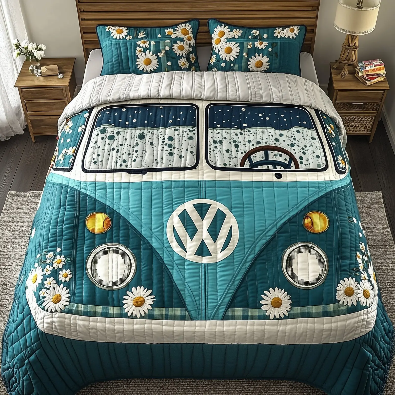 Hippie Van Quilted Bedding Set Duvet Cover Bedspread Hippie Present Ideas Hippie Van Quilted Bedding Set Duvet Cover Bedspread Hippie Present Ideas - Image 1