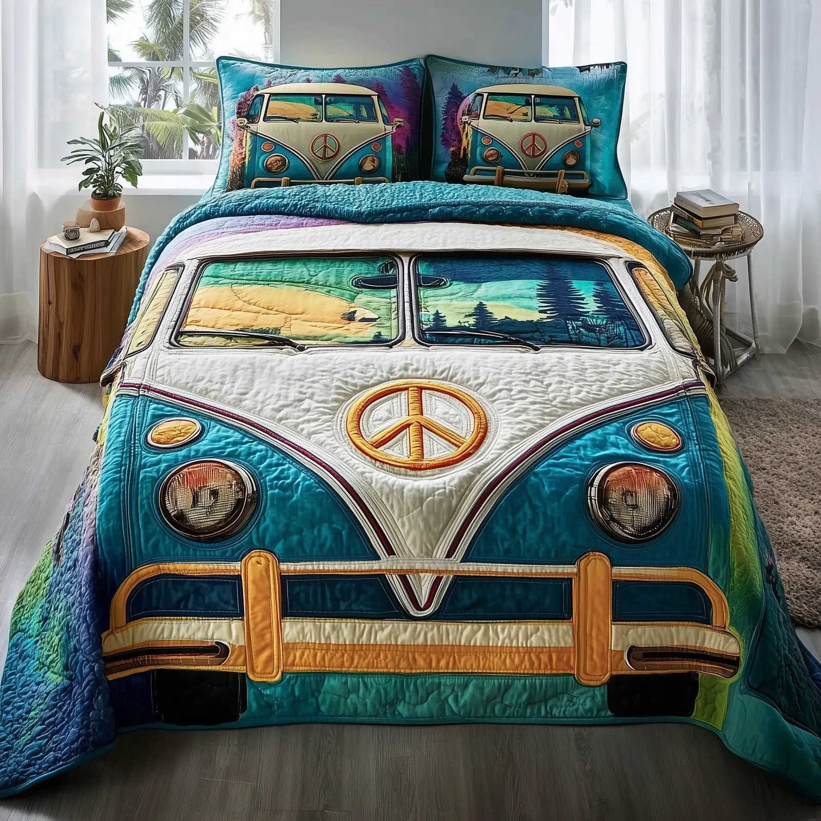 Hippie Van Quilted Bedding Set Solid Color