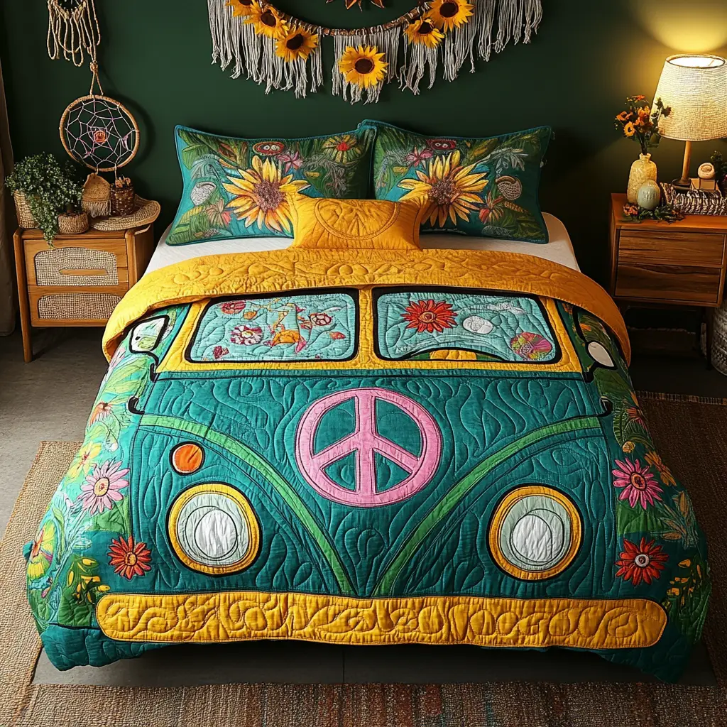 Hippie Wheels Quilted Bedding Set Perfect Bedroom Gift Set to Show You Care