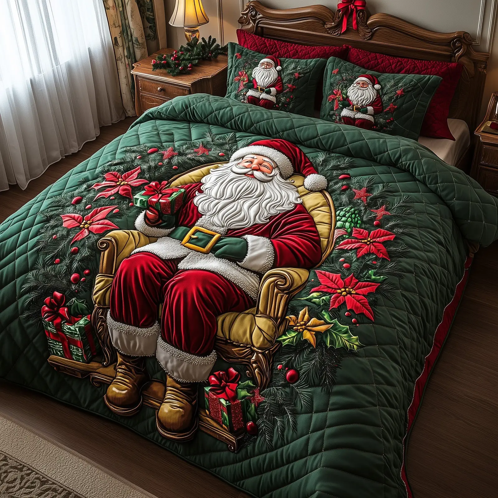 Ho Ho Ho Christmas Quilted Bedding Set Duvet Cover Bedspread Santa Claus Gift Ideas
