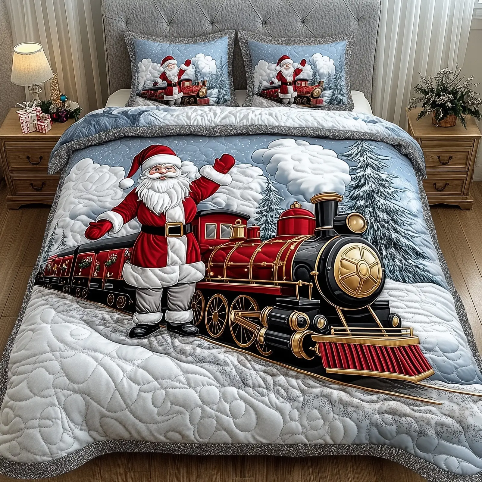 Ho Ho Ho Christmas Quilted Bedding Set Duvet Cover Bedspread Santa Claus Gifts For Husband