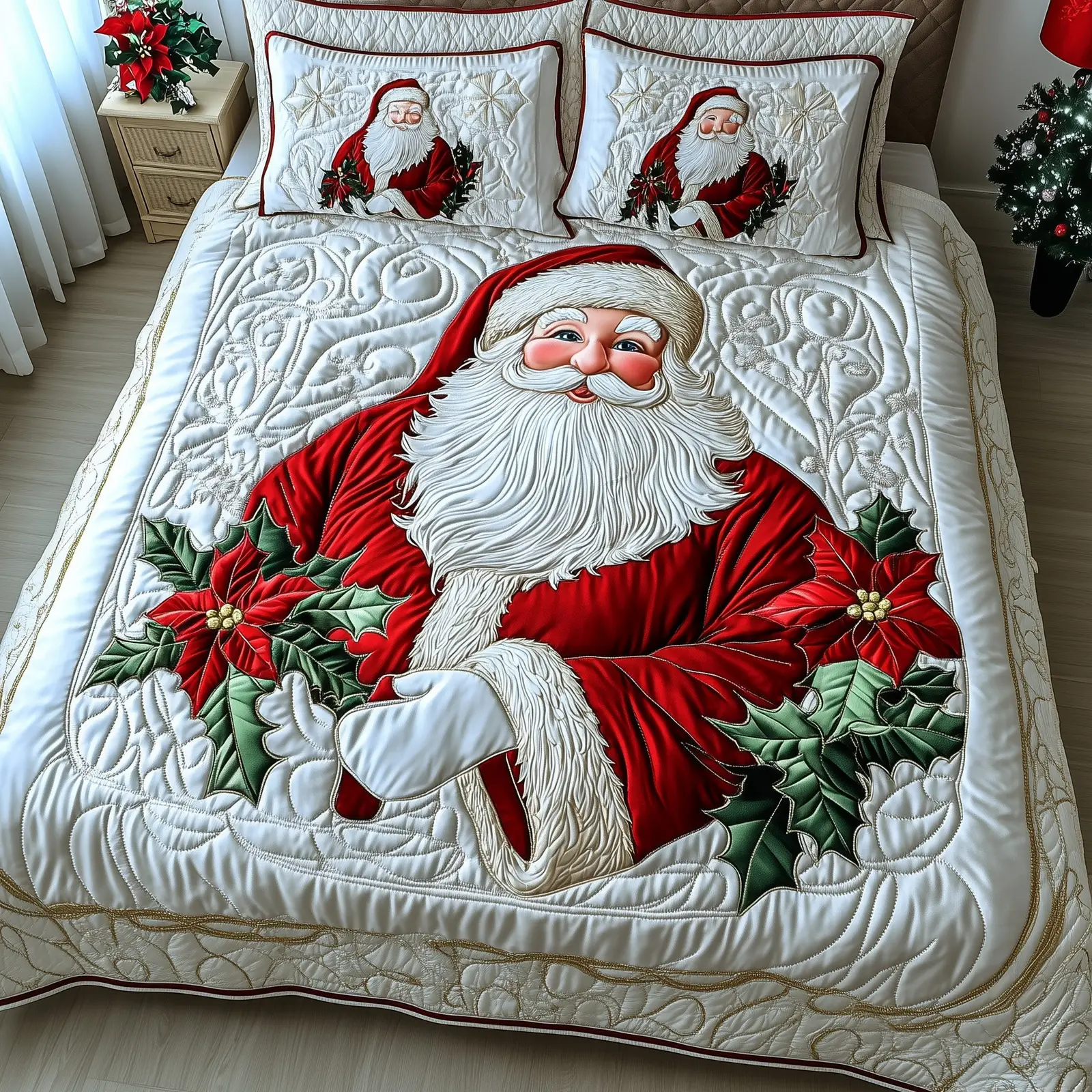 Ho Ho Ho Christmas Quilted Bedding Set Duvet Cover Bedspread Santa Claus Gifts For Wife