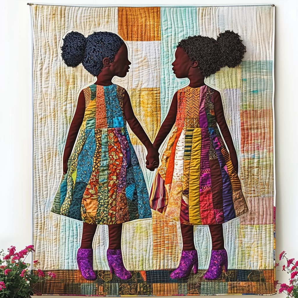 Holding Hands Quilted Blanket Bedroom Decor Christmas African American Heritage Month Gifts