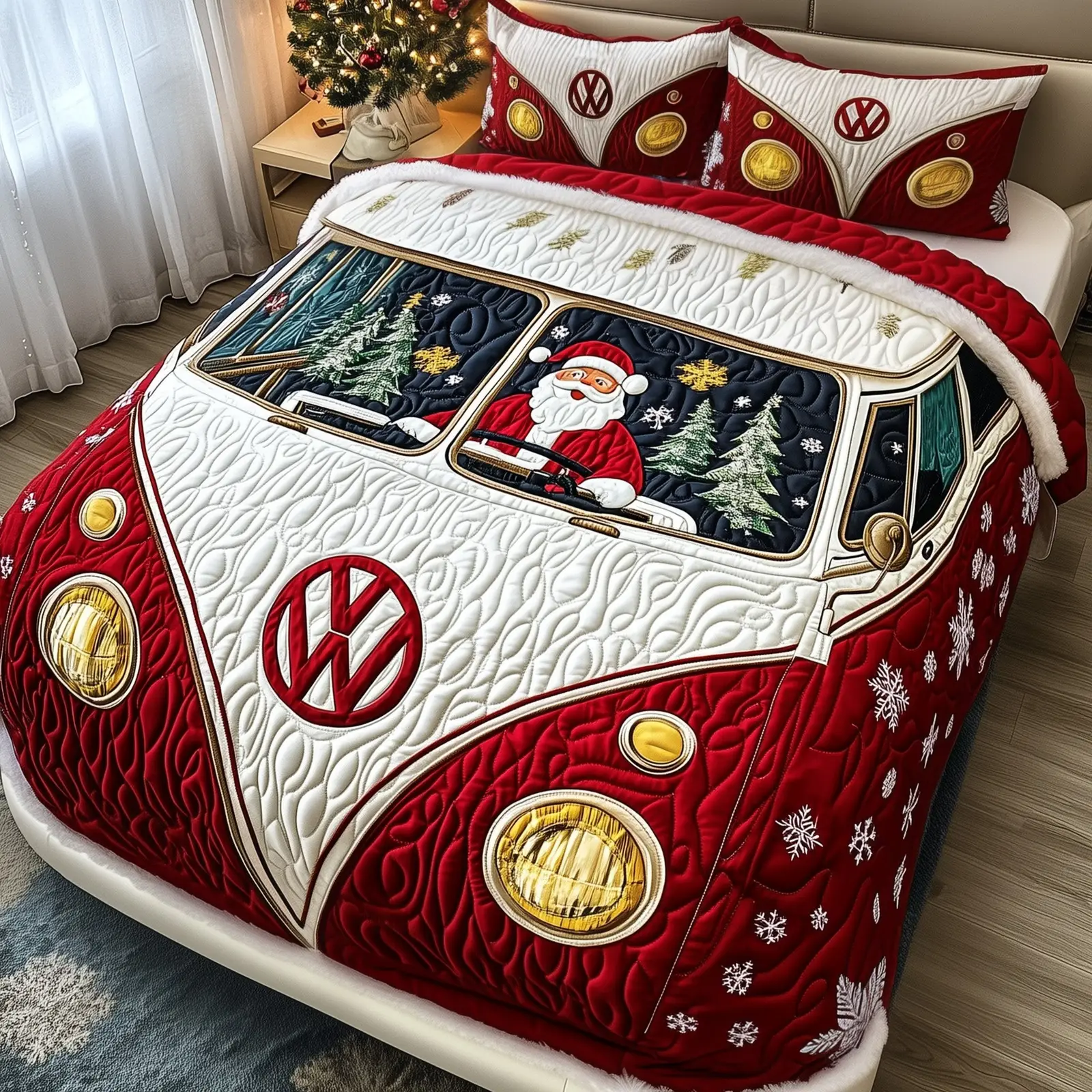 Holiday Camper Christmas Quilted Bedding Set Duvet Cover Bedspread Xmas Holiday Gifts