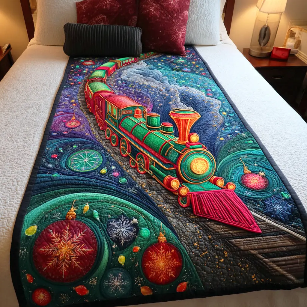 Holiday Cargo Run Quilted Bed Runner Holiday Cargo Train Christmas Gift for Dad
