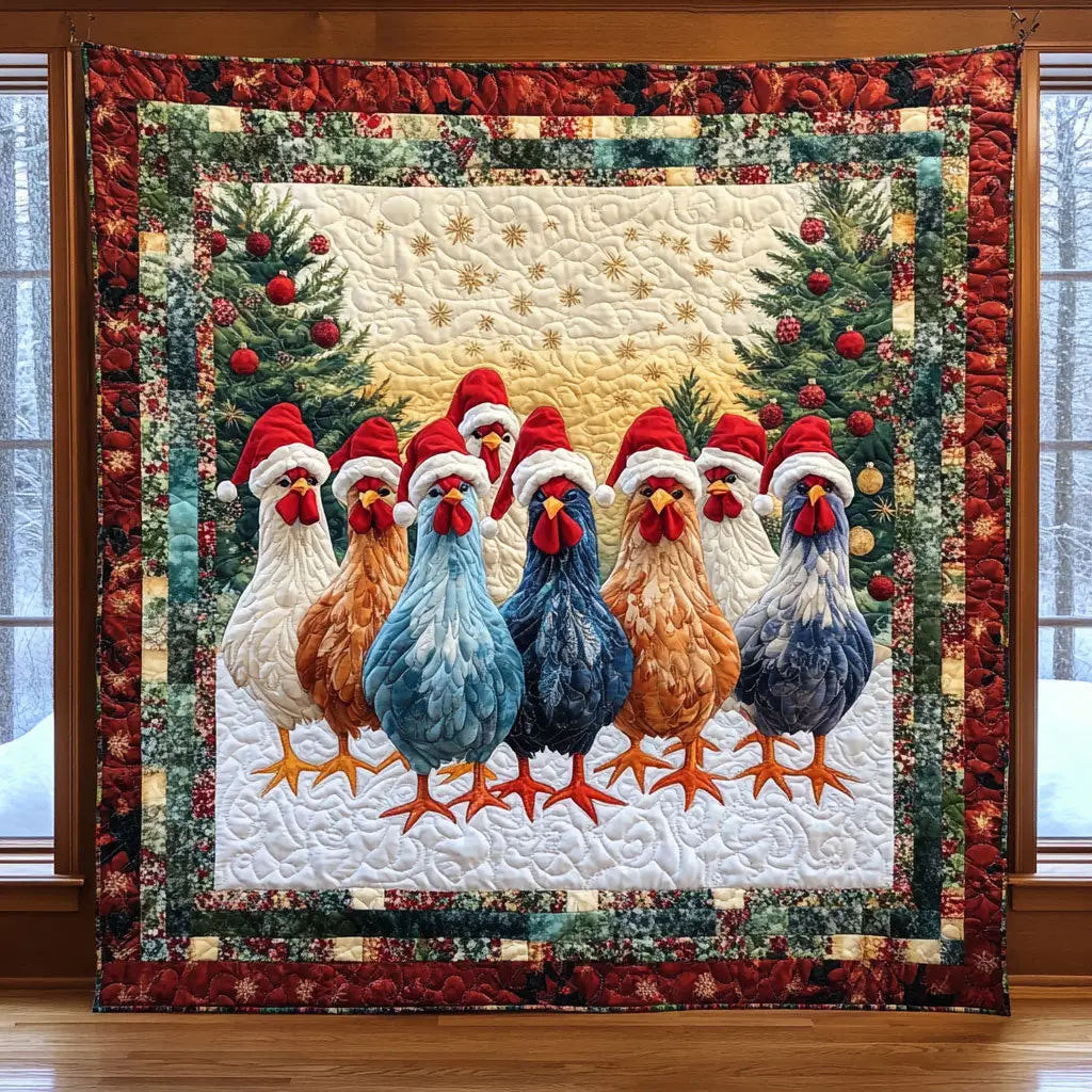 Holiday Chicken Quilt Elegant Quilt Blanket Gift for Housewarming