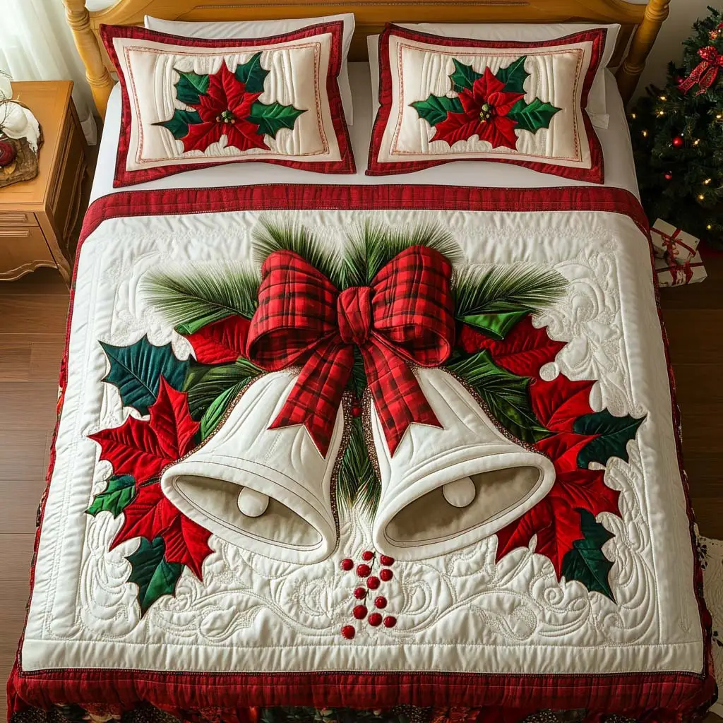 Holiday Chimes Quilted Bedding Set Beautiful Bedding Merch Gift for a Peaceful Sleep