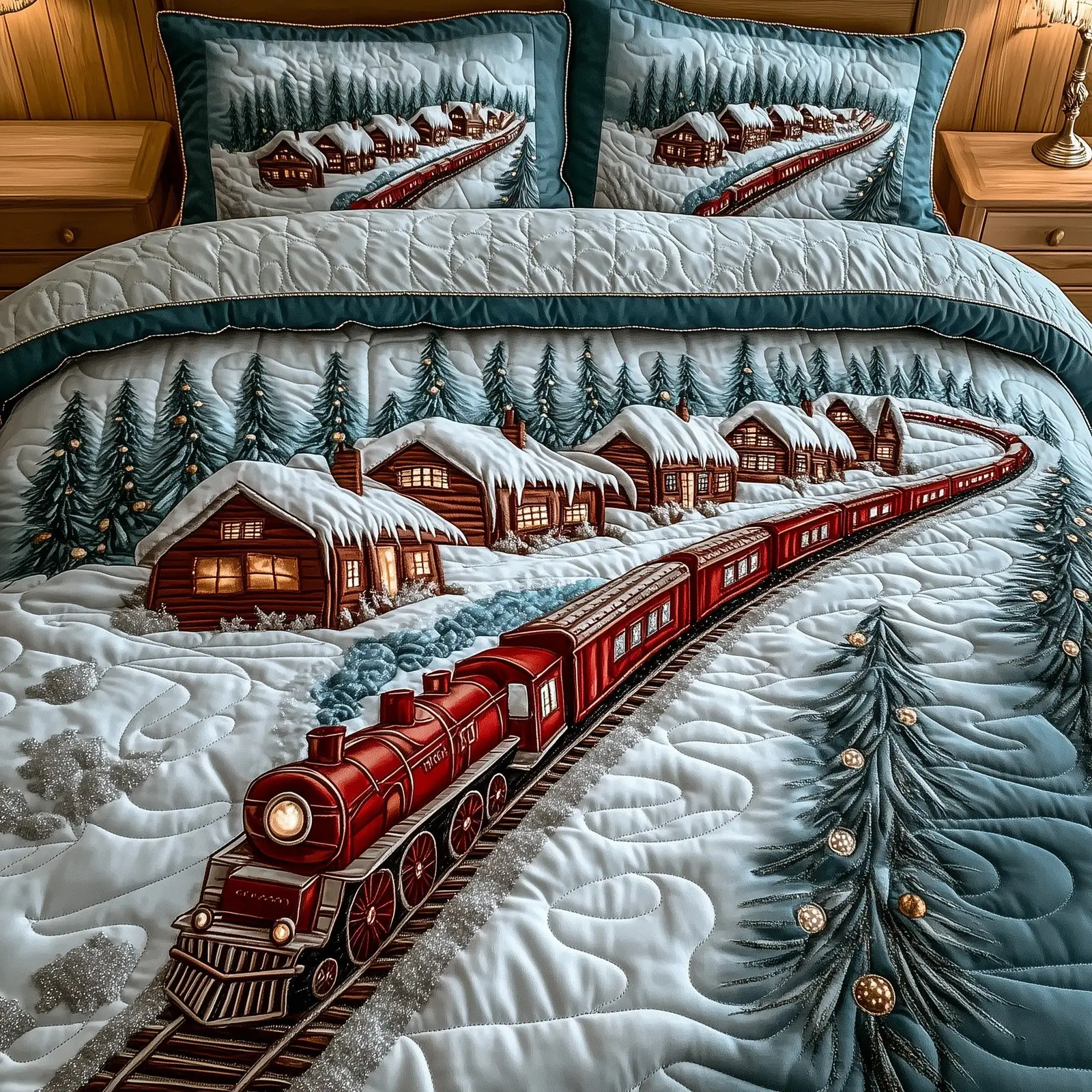 Holiday Express Christmas Quilted Bedding Set Duvet Cover Bedspread Cute Chrismas Holiday Gifts