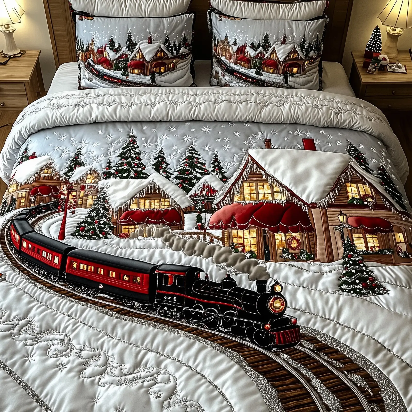 Holiday Express Christmas Quilted Bedding Set Duvet Cover Bedspread Xmas Holiday Gift Ideas Holiday Express Christmas Quilted Bedding Set Duvet Cover Bedspread Xmas Holiday Gift Ideas - Image 1