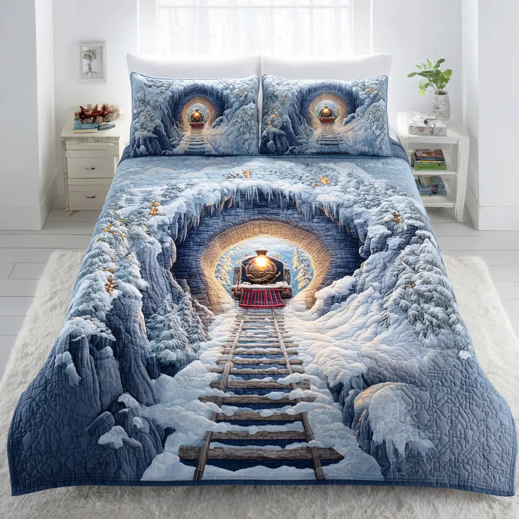 Holiday Express Line Quilted Bedding Set Comfortable Microfiber Bedding Set for Everyday Use