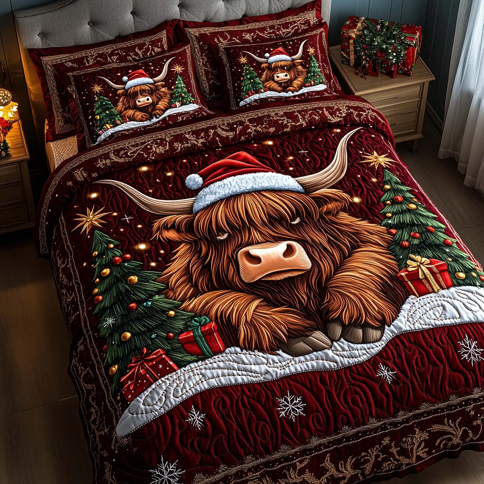 Holiday Farmstead Quilted Bedding Set Christmas Country Bedroom Decor Festive Gift Ideas