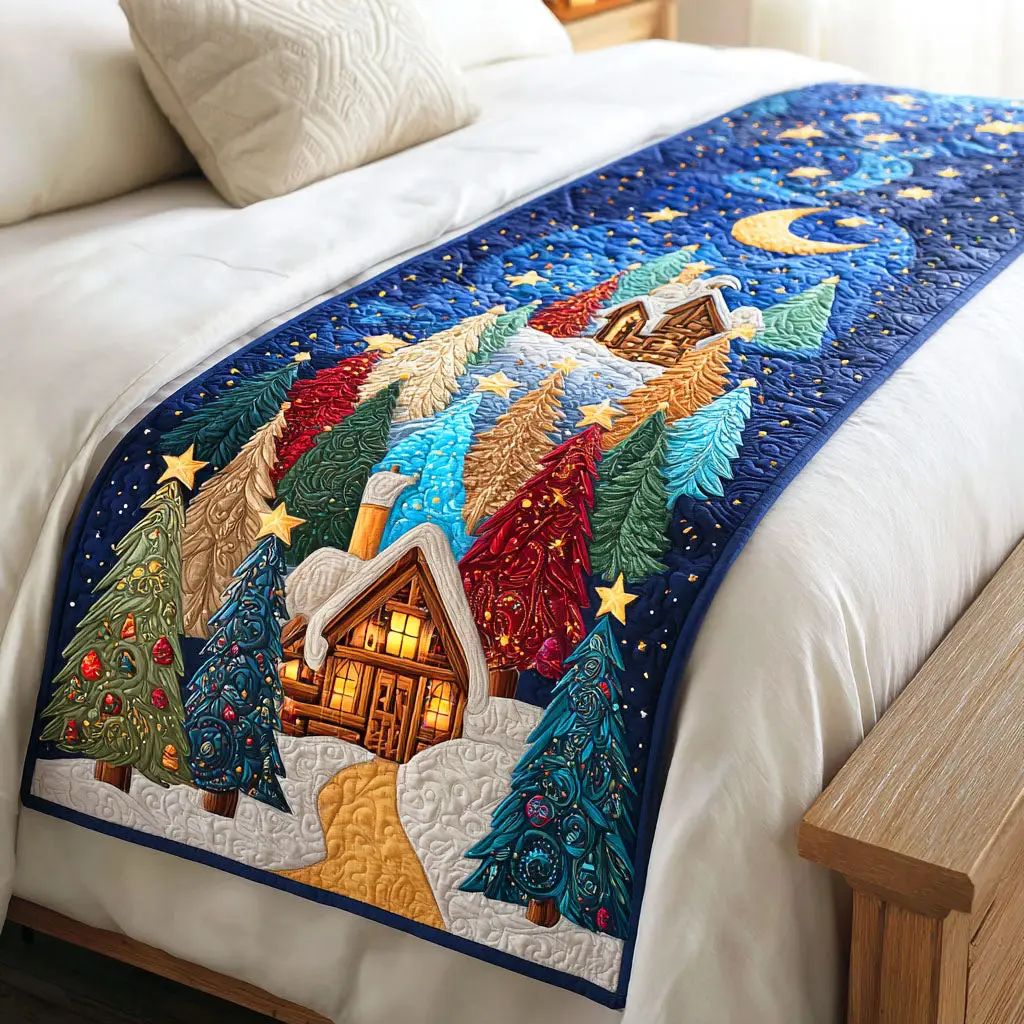 Holiday Fir Quilted Bed Runner Holiday Fir Forest Christmas Gift