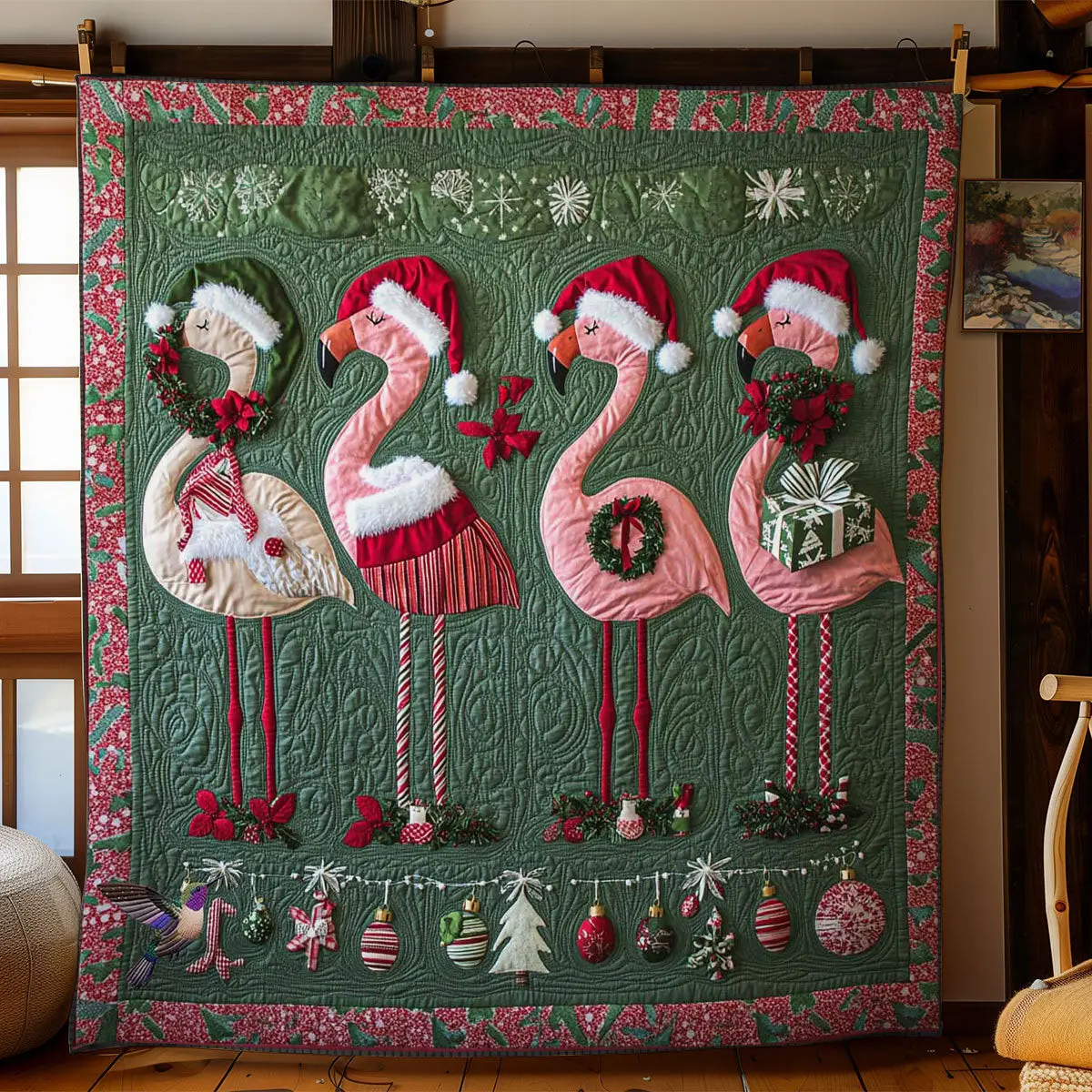 Holiday Flamingos Quilt Practical Quilt Blanket Gift for Comfort and Style