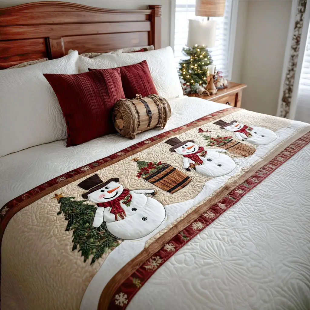 Holiday Frost Quilted Bed Runner Soft Winter Frost Christmas Gift for Dad
