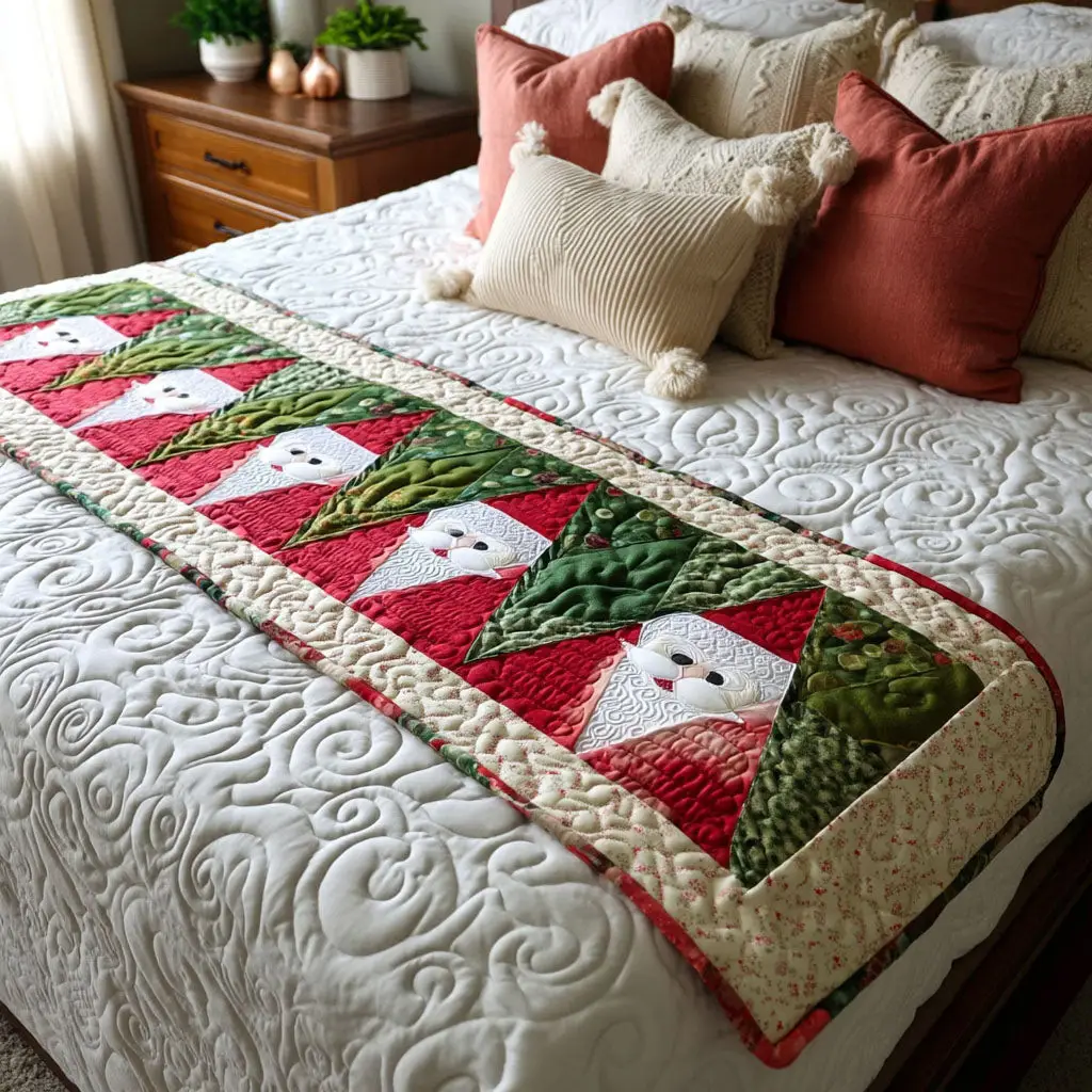 Holiday Frosty Quilted Bed Runner Frosty Holiday Pattern Christmas Home Gift