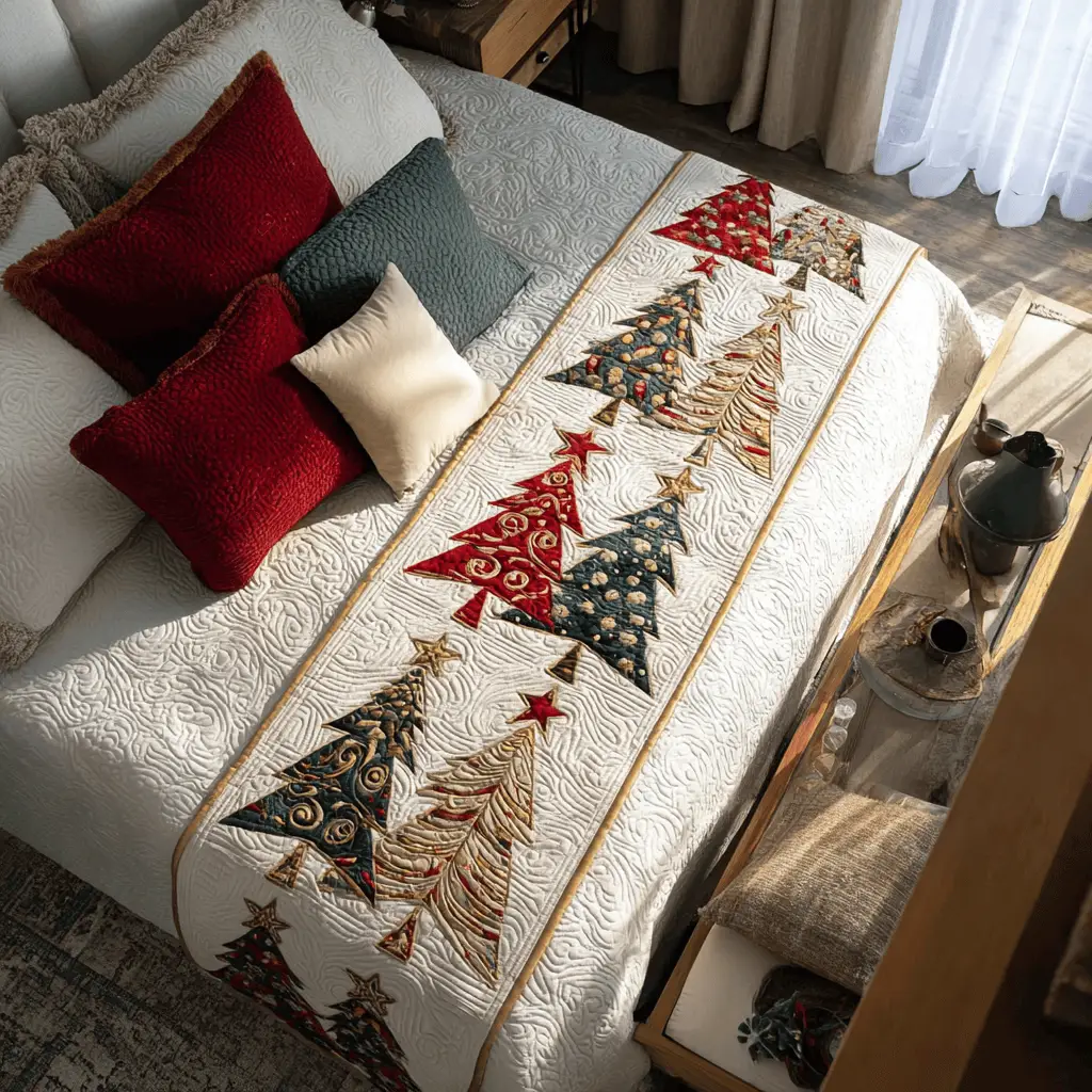 Holiday Lights Quilted Bed Runner Holiday Lights Christmas Home Gift