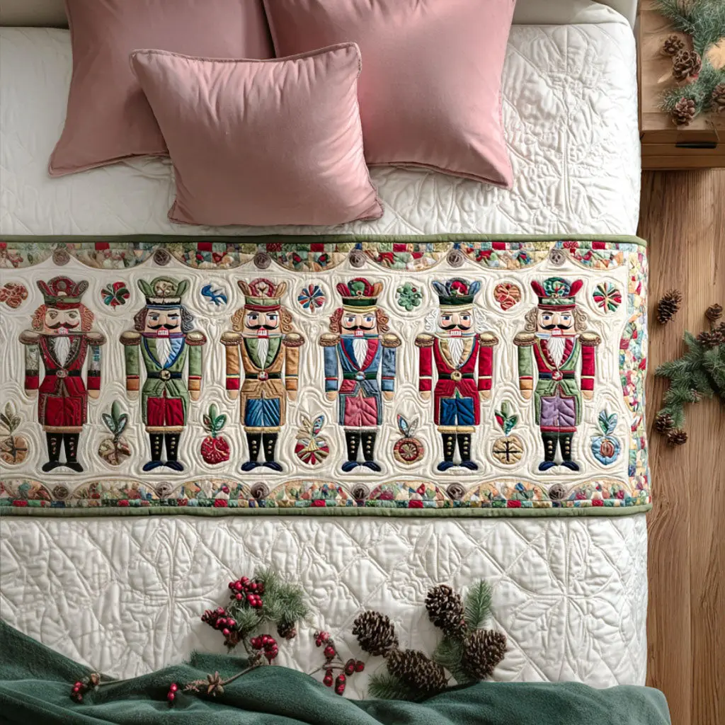 Holiday March Quilted Bed Runner Cheerful Holiday Style Gift for Friends Holiday March Quilted Bed Runner Cheerful Holiday Style Gift for Friends - Image 1
