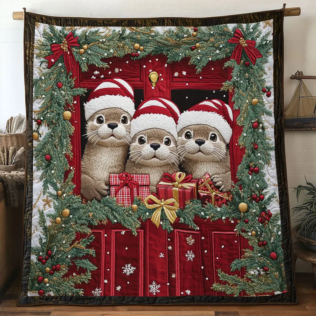 Holiday Otter Quilt Premium Quilt Blanket Gift for Cozy Winter Nights