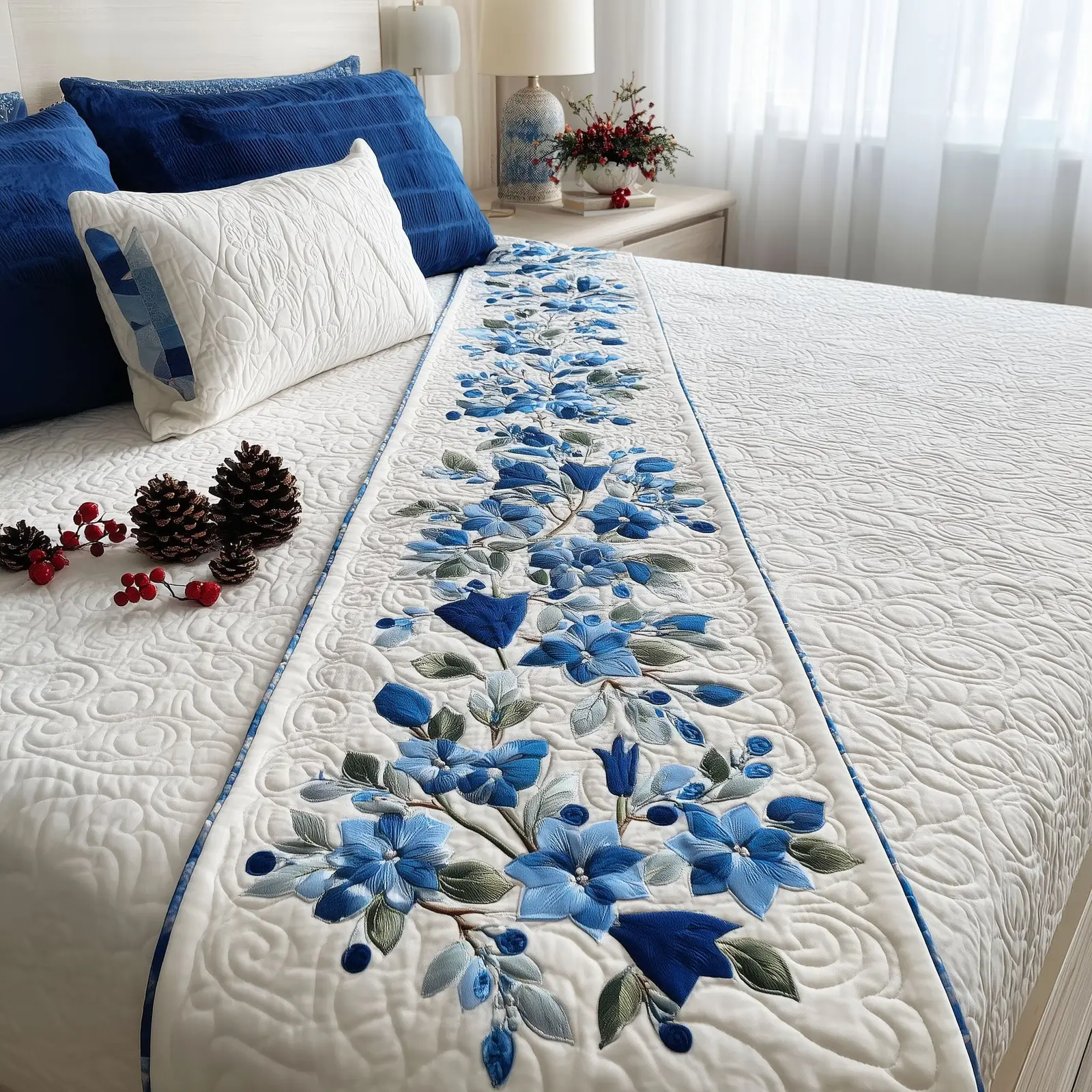 Holiday Sparkle Quilted Bed Runner Shimmering Christmas Look Gift for Wife