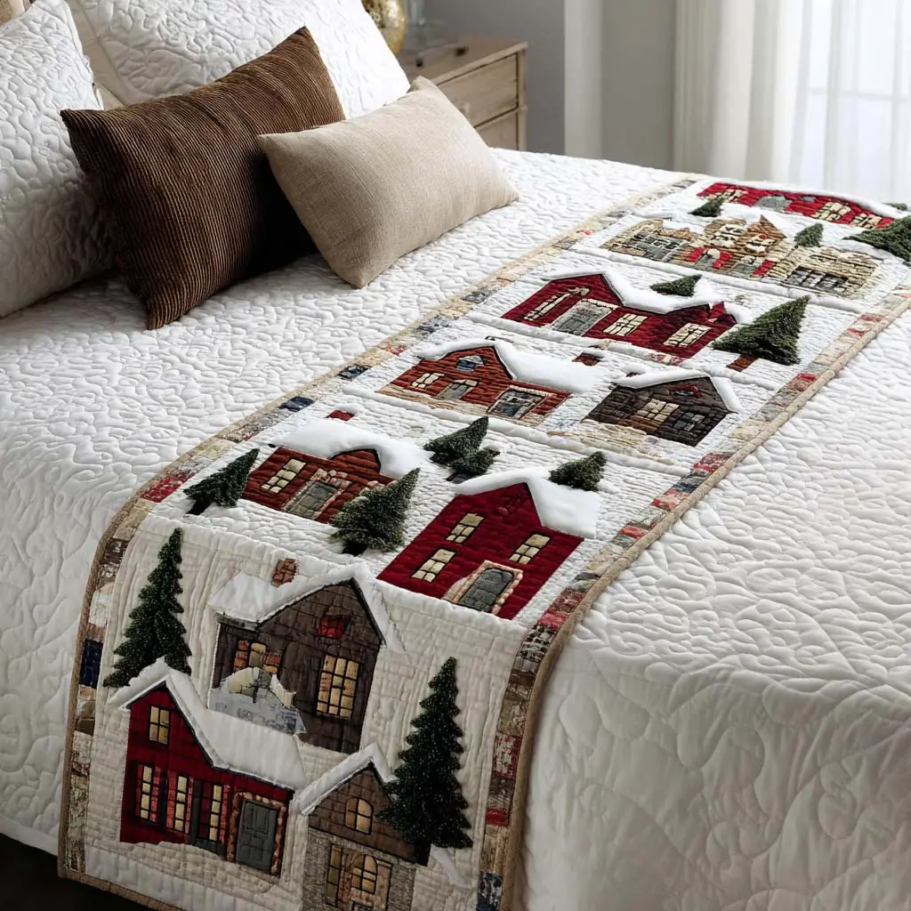 Holiday Village Quilted Bed Runner Holiday Village Path Festive Gift