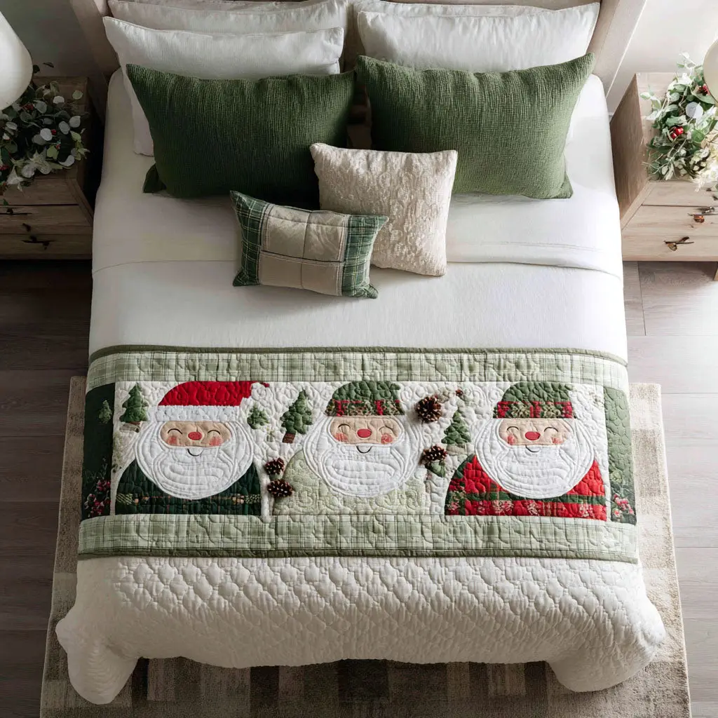 Holly Delight Quilted Bed Runner Holly Green Touch Holiday Gift for Wife